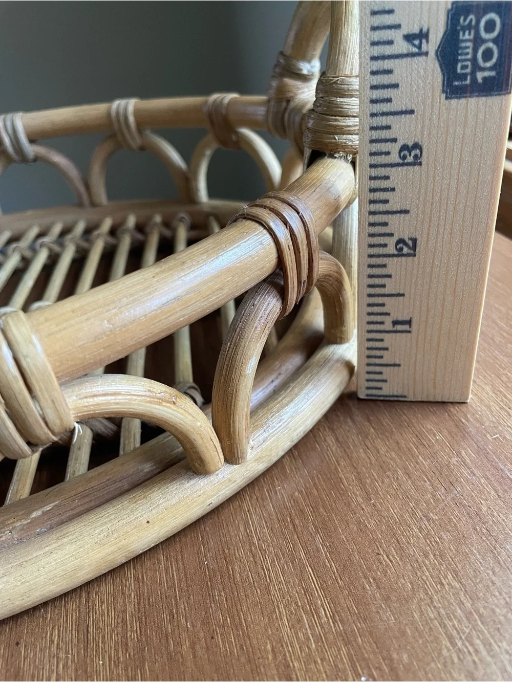 Handwoven Rattan Bamboo Boho Oval Serving Tray w/ handles 16.5” x 12